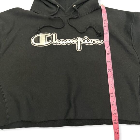 Champion Black Reverse Weave Embroidered Cropped Hoodie Sweatshirt - Picture 6 of 12